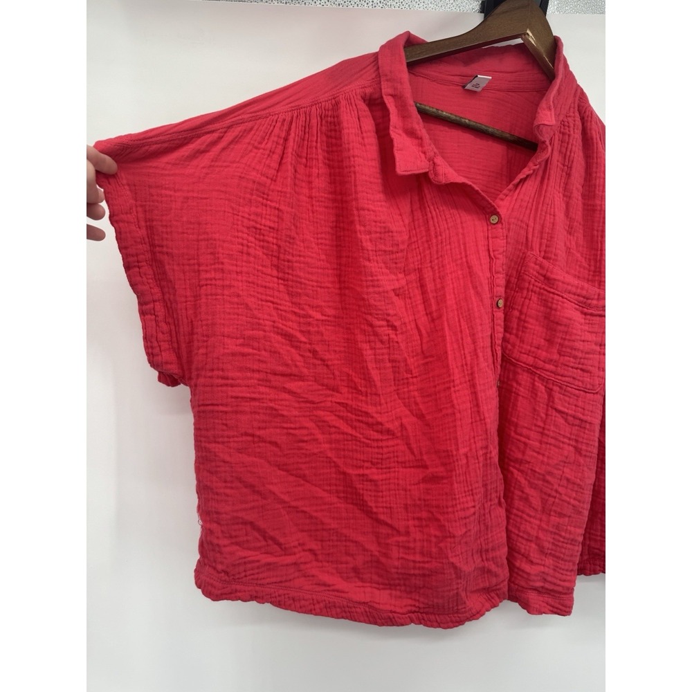 Old Navy Button up Gauze Cotton Short Sleeve Blouse beachy boho cover up comfort - Picture 3 of 8